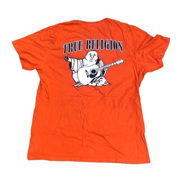 TRUE Religion T Shirt BUDDHA LOGO Shirt BIG LOGO Orange Large - Picture 1 of 12
